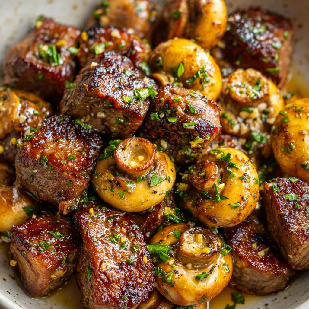 Crispy Air Fryer Steak Bites with Garlic Butter Mushrooms