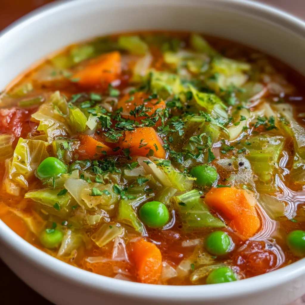 Hearty Minestrone Soup with Green Cabbage and Spring Peas