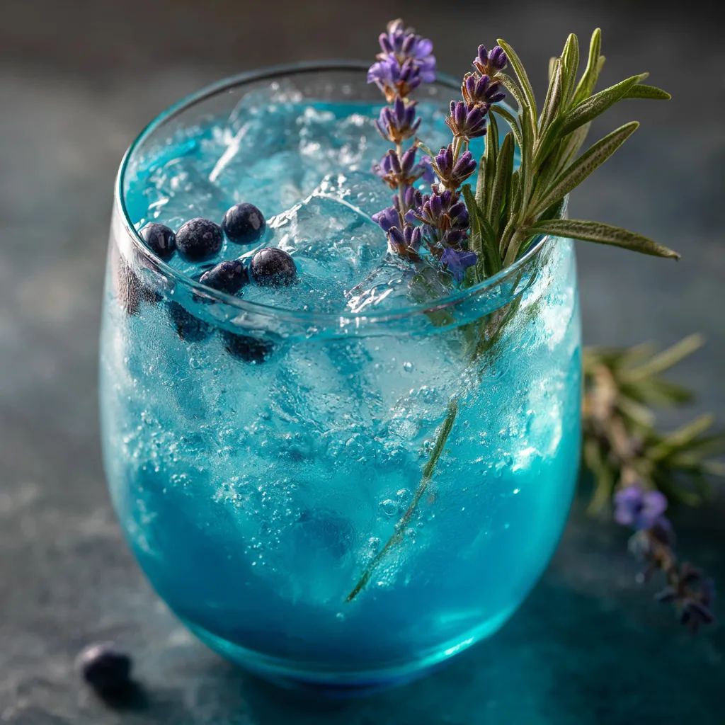 Icy Blue Gin and Tonic with Juniper Berries and Fresh Lavender