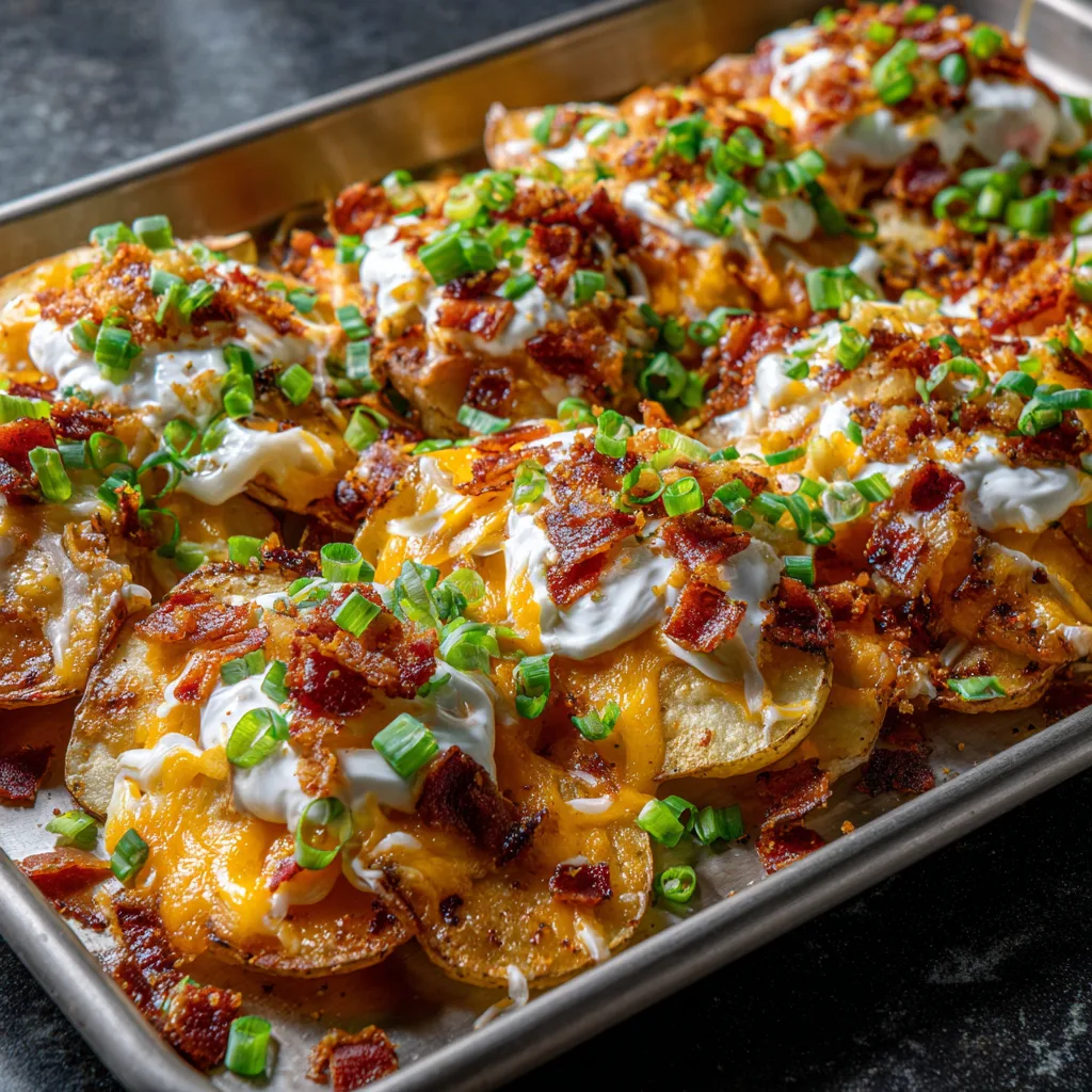 Irish Nachos: Crispy Potato Slices with Bacon, Cheese, and Scallions