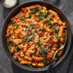 One-Pot Creamy Tomato Pasta with Beef and Hidden Spinach