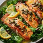 Roasted Salmon with Spring Greens and a Lemon-Caper Vinaigrette