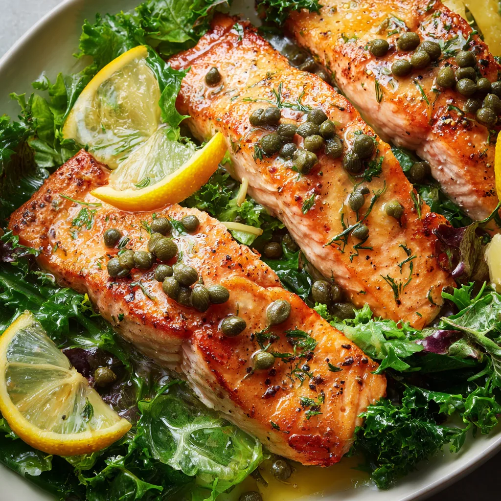 Roasted Salmon with Spring Greens and a Lemon-Caper Vinaigrette