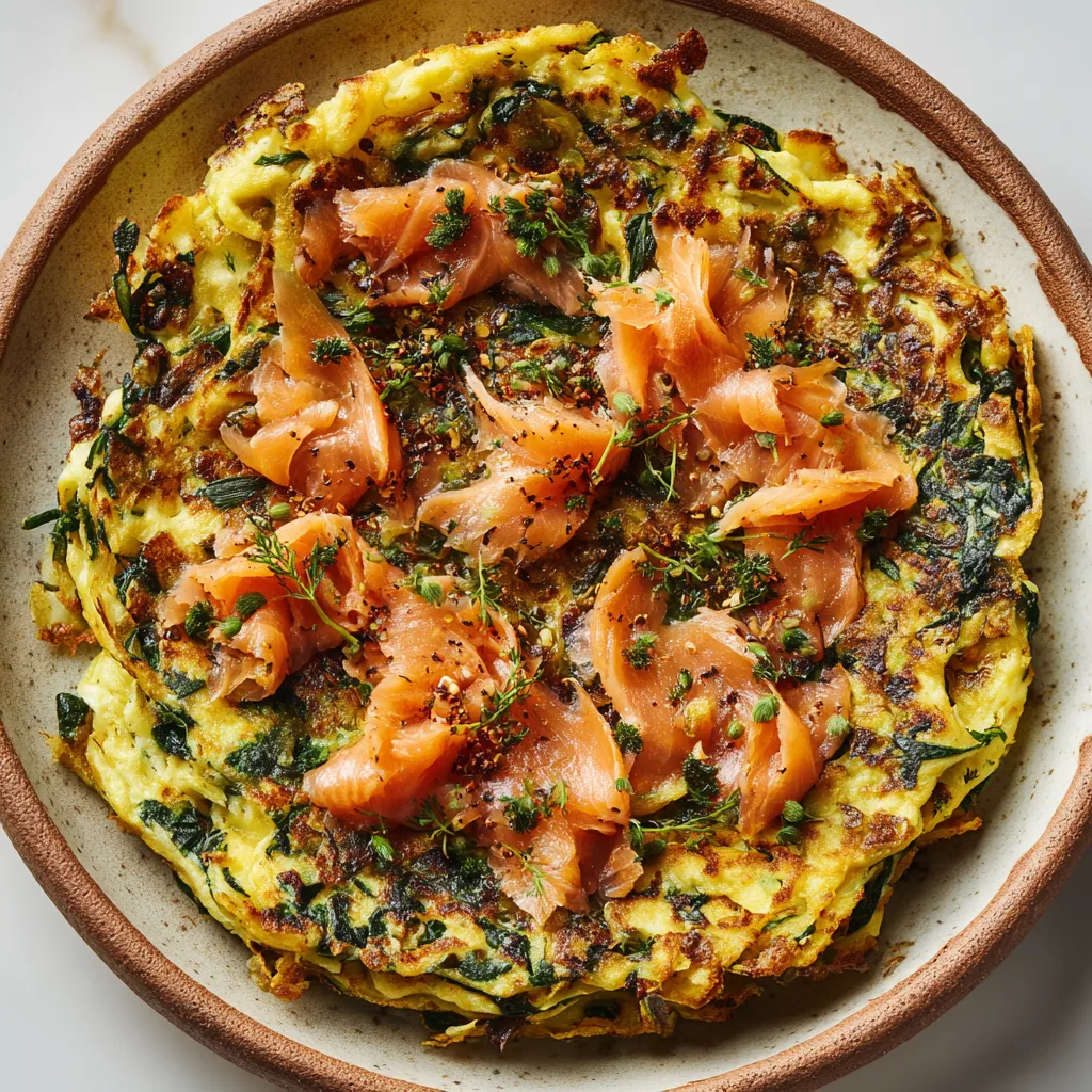 Savory Matzo Brei with Spinach, Onions, and Smoked Salmon