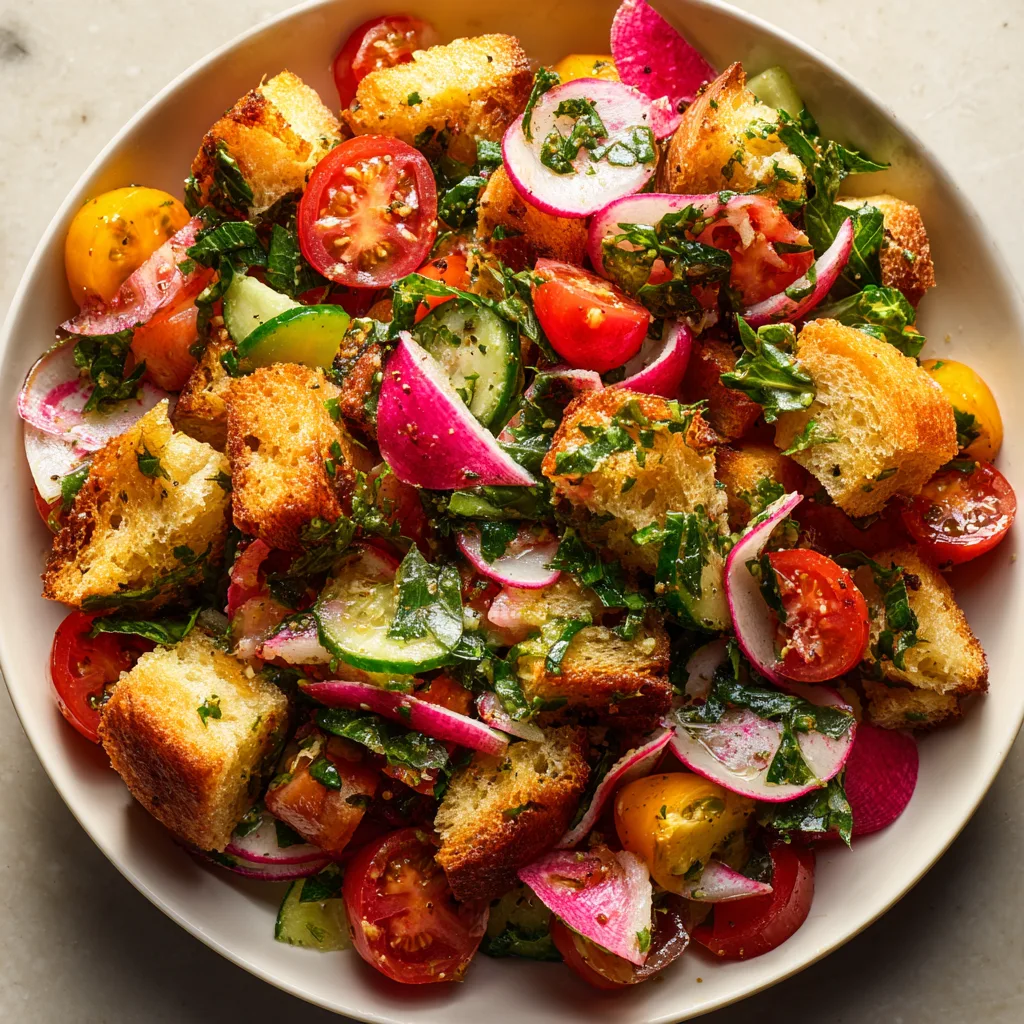 Stale Bread Panzanella with Fresh Spring Radishes and Herbs