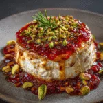 Baked Brie with Strawberry Jam and Pistachios (vegetarian)