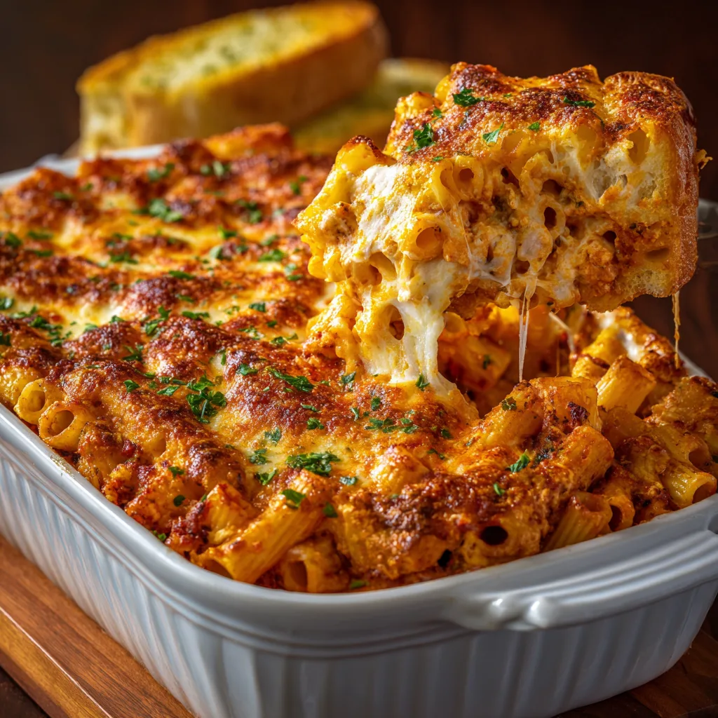 Baked Ziti Party Pan with Garlic Bread