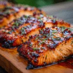 Cedar-Plank Salmon with Maple Mustard Glaze (grilling)