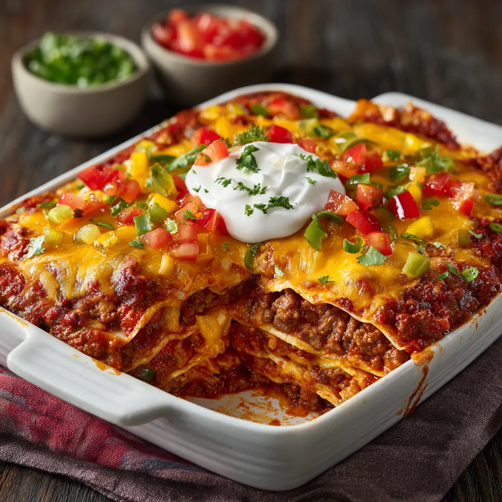 Cheesy Beef Enchilada Bake