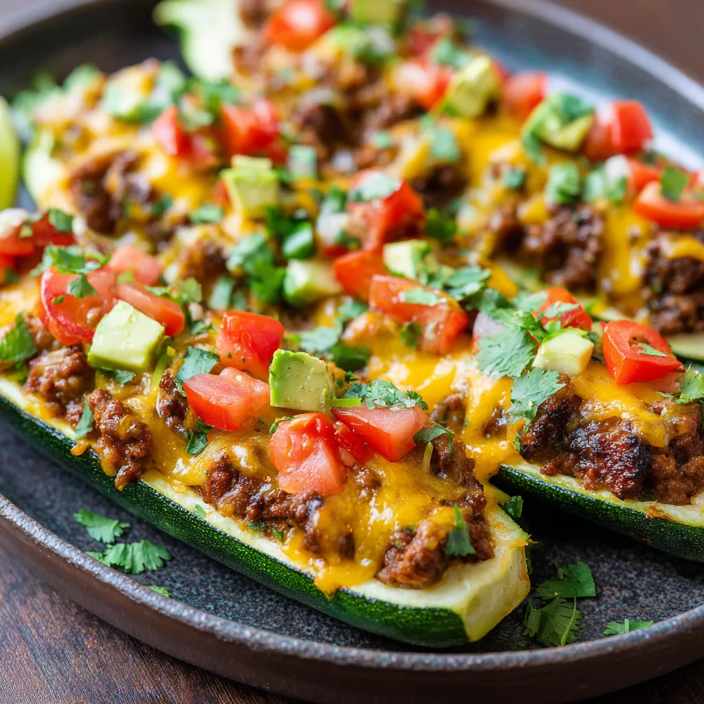 Cheesy Taco Stuffed Zucchini Boats
