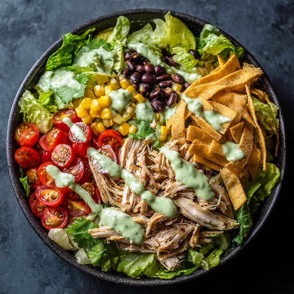 Chicken Taco Salad with Creamy Avocado Dressing