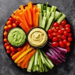 Colorful Veggie Tray with 3 Dips