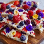 Frozen Yogurt Bark with Berries & Edible Flowers