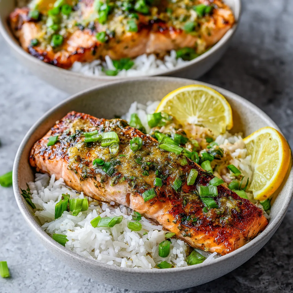 Garlic Butter Salmon Rice Bowls
