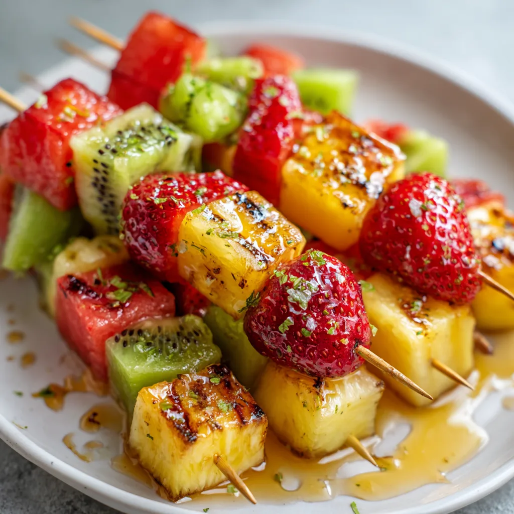 Grilled Fruit Skewers with Honey Lime Glaze (Picnic Dessert)
