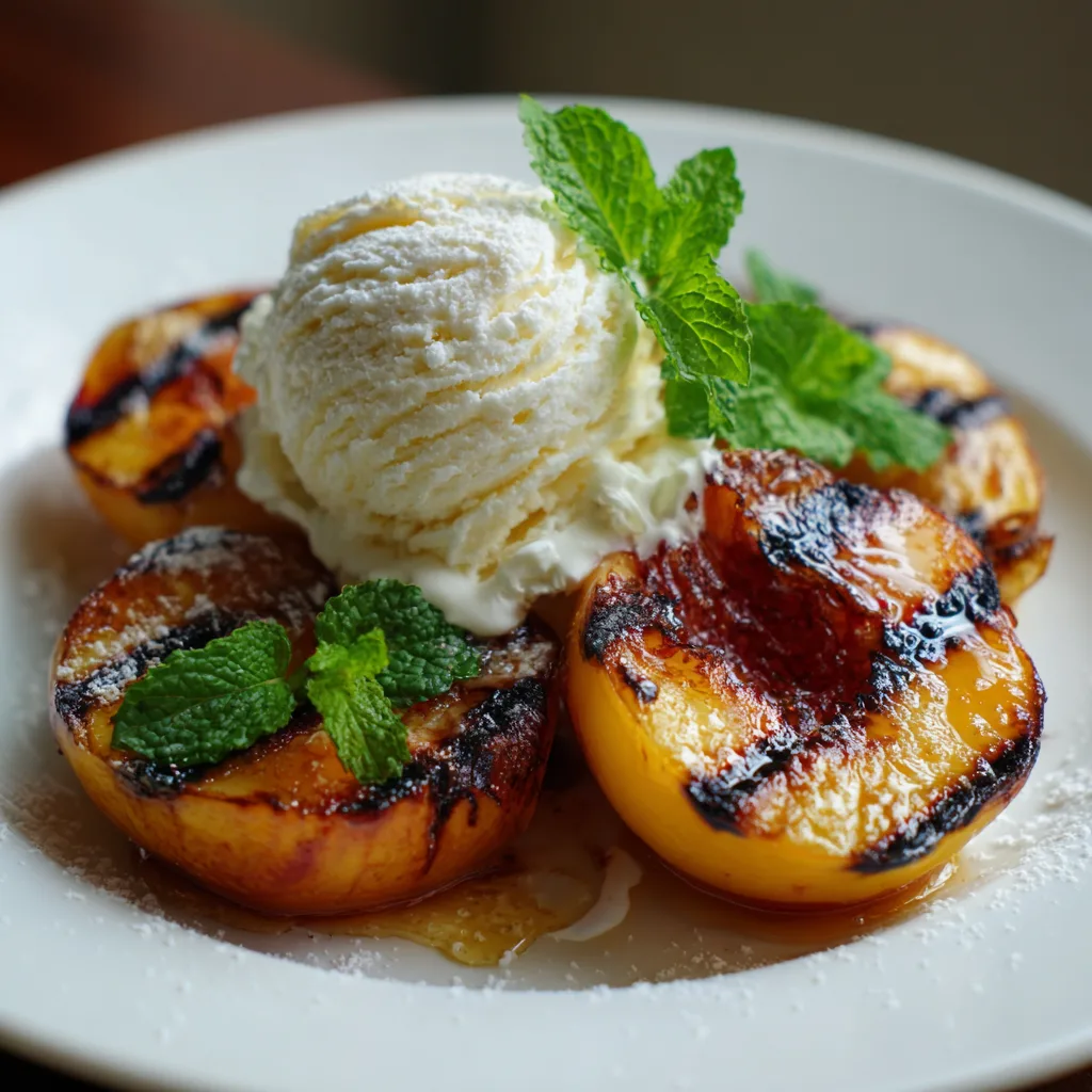 Grilled Peaches with Vanilla Ice Cream (grilling)
