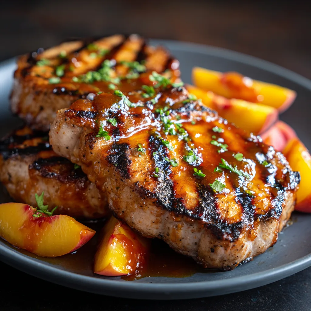 Grilled Pork Chops with Peach BBQ Glaze (BBQ)