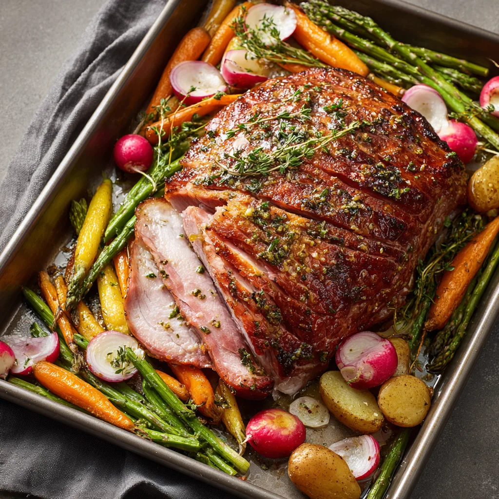 Herb-Roasted Easter Ham with Spring Vegetables (Sheet-Pan Dinner)