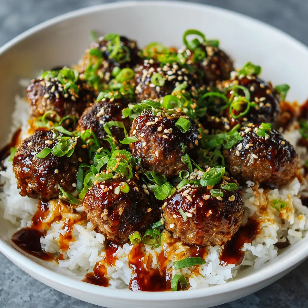 Honey Garlic Meatball Rice Bowls
