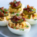Loaded Deviled Eggs with Bacon and Pickles (gluten-free)