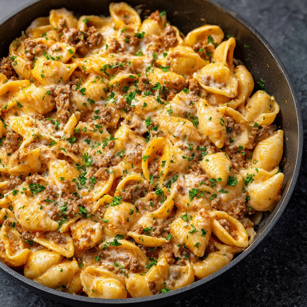 One-Pot Creamy Beef & Shells Pasta