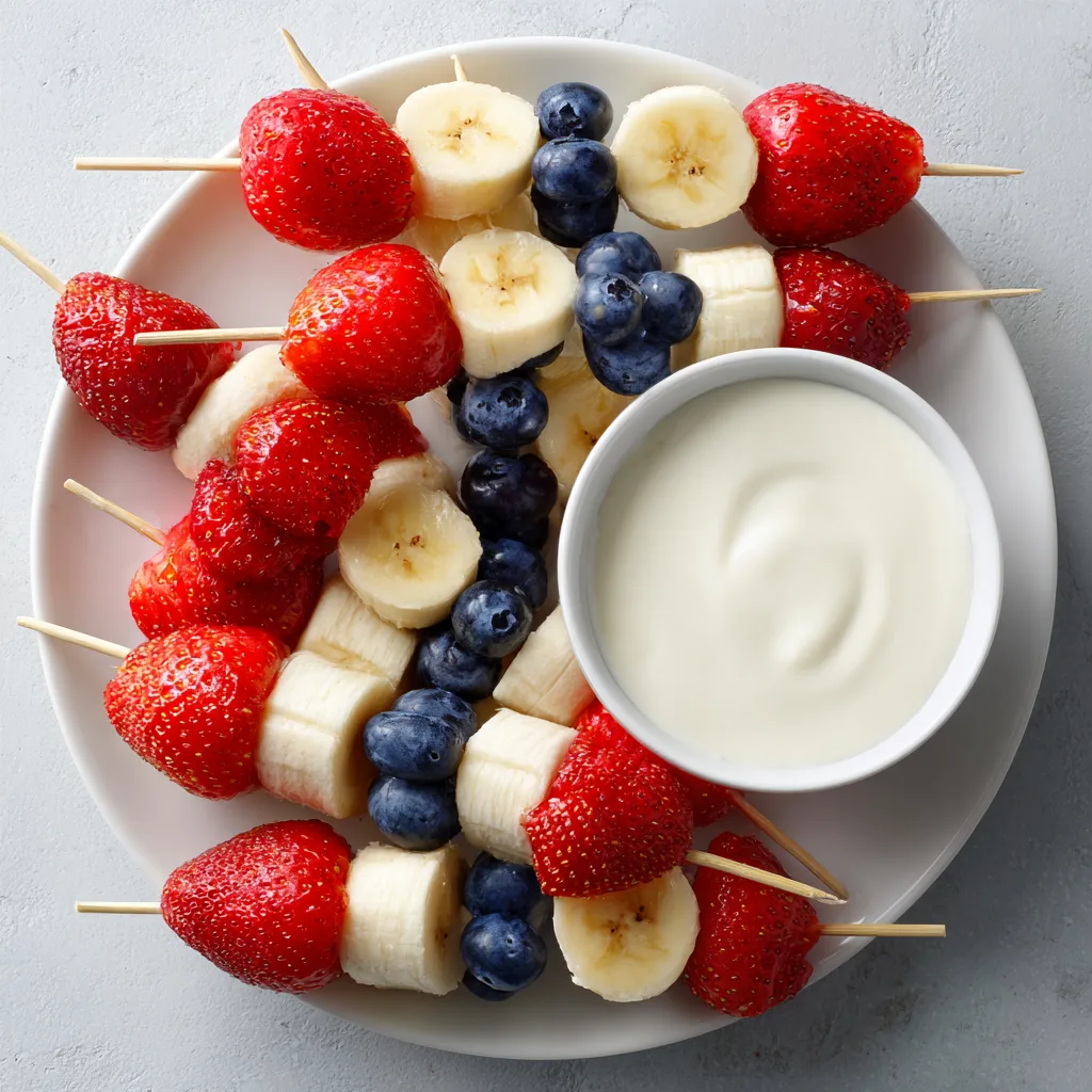 Patriotic Fruit Skewers with Yogurt Dip