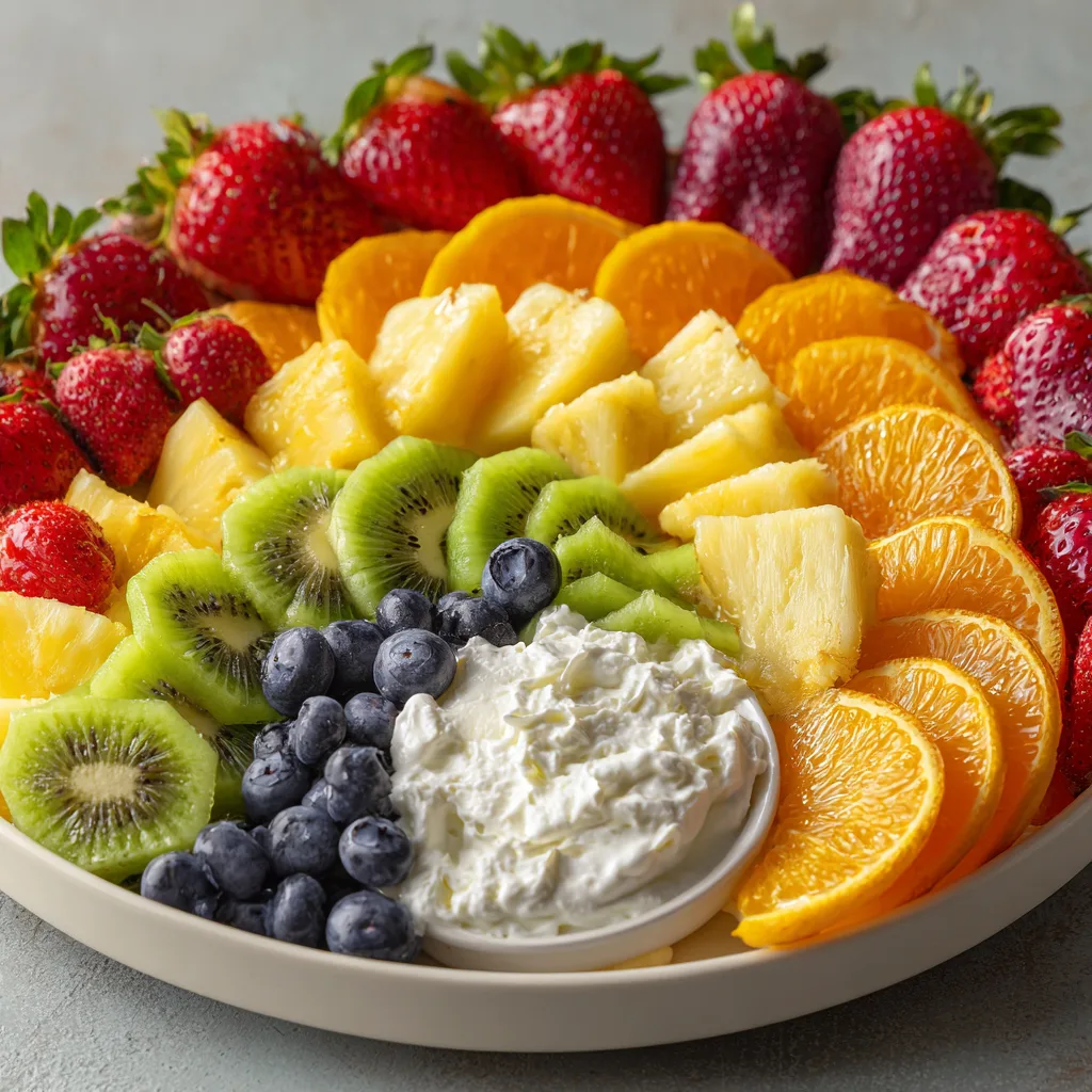Rainbow Fruit Platter with Yogurt Cloud Dip (gluten-free)