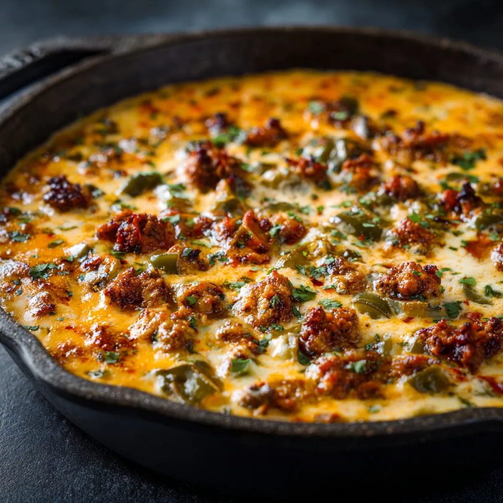 Skillet Queso with Chorizo and Roasted Poblanos (gluten-free)