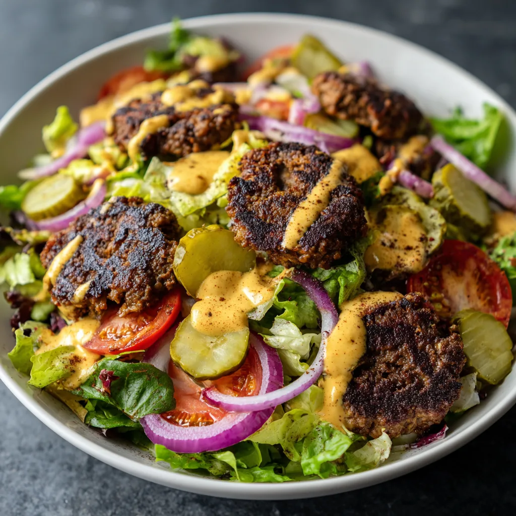 Smash Burger Salad with Pickles and Special Sauce (gluten-free)
