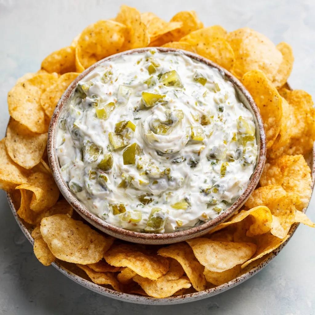 Spicy Pickle Dip with Kettle Chips
