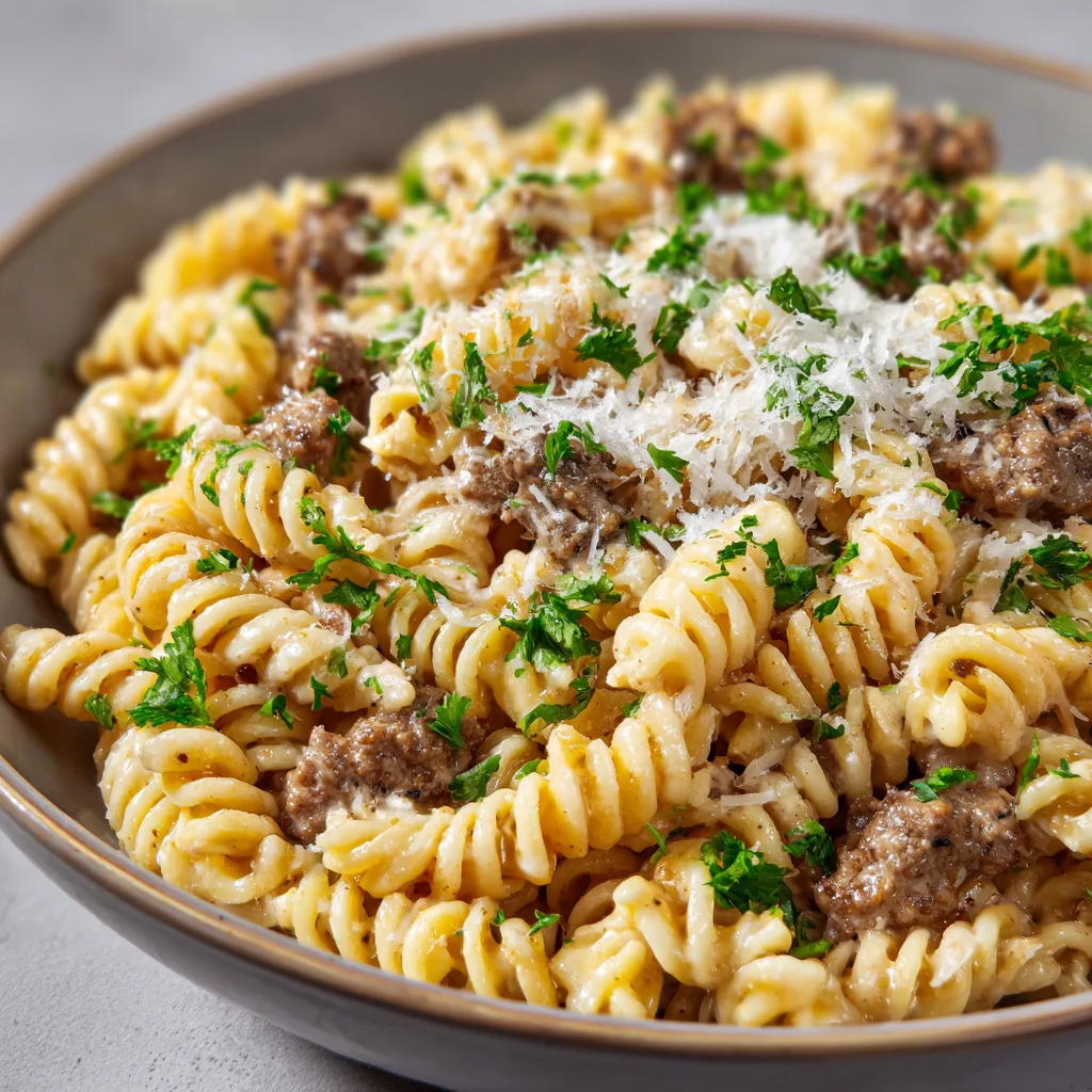 Creamy Garlic Beef Pasta for Bulking