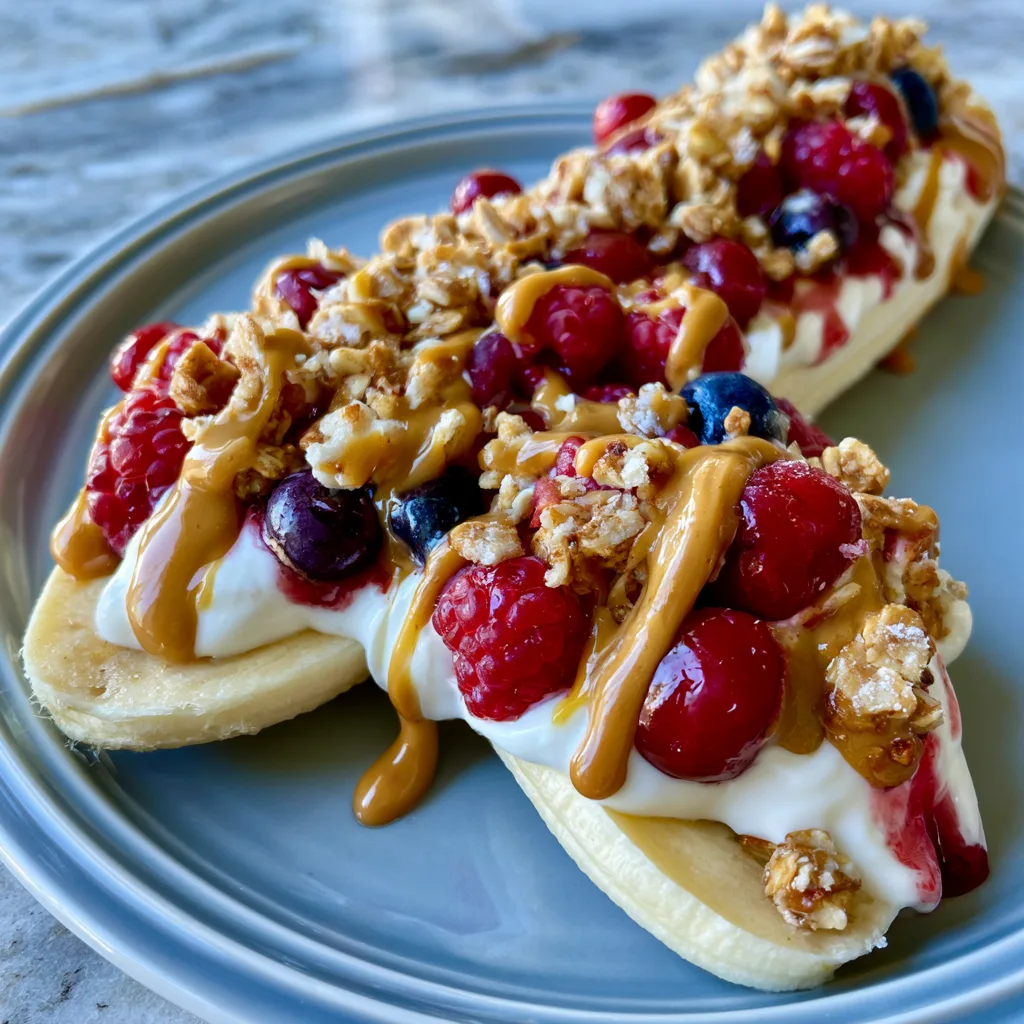 Breakfast Banana Split with Yogurt, Berries, and Peanut Butter