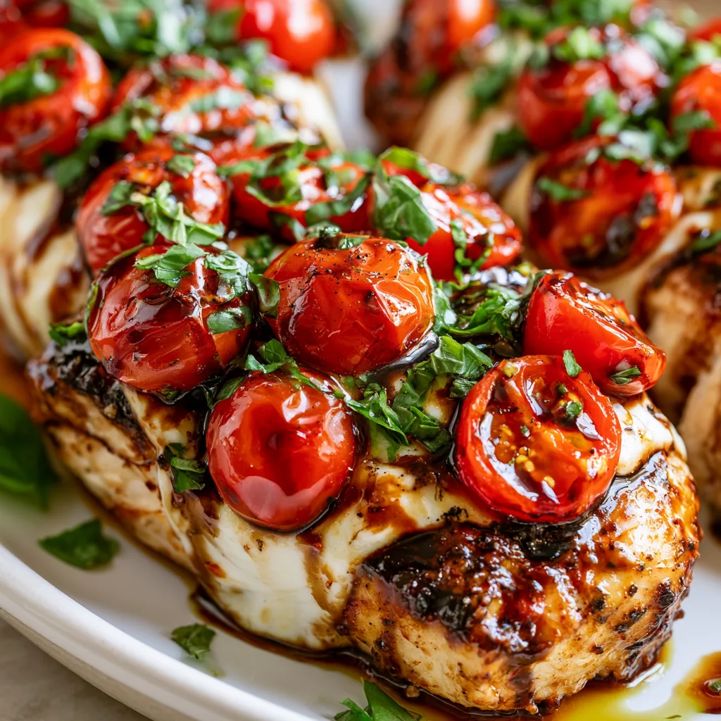 Caprese Chicken Bake with Cherry Tomatoes and Balsamic Glaze