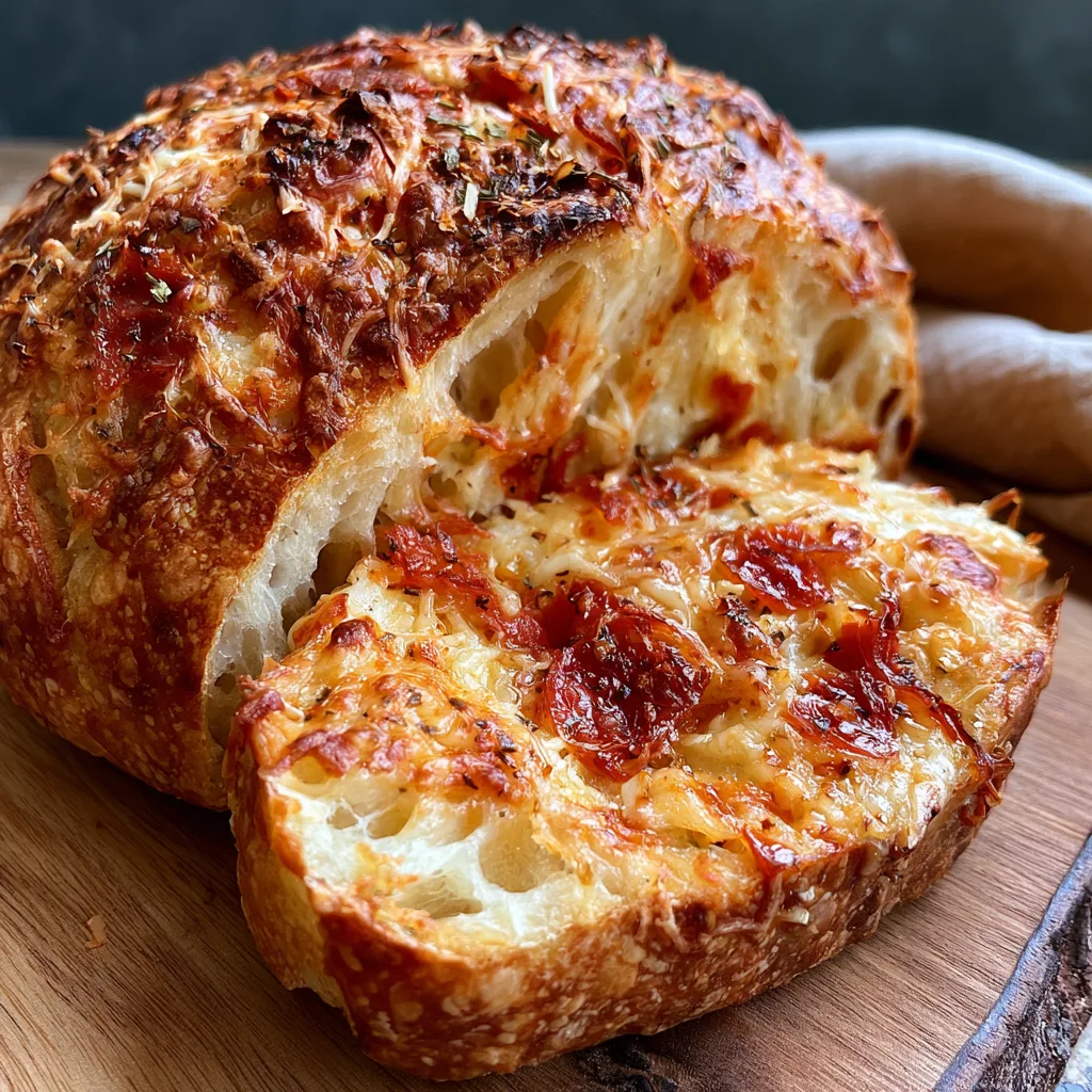 Cheesy Pepperoni Pizza Sourdough Bread Recipe