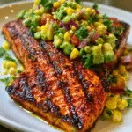 Chili Lime Grilled Salmon with Avocado Corn Salsa