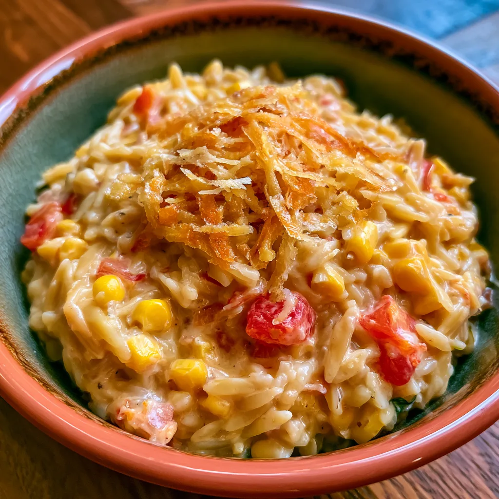 Creamy Corn and Tomato Orzo with Crispy Parmesan
