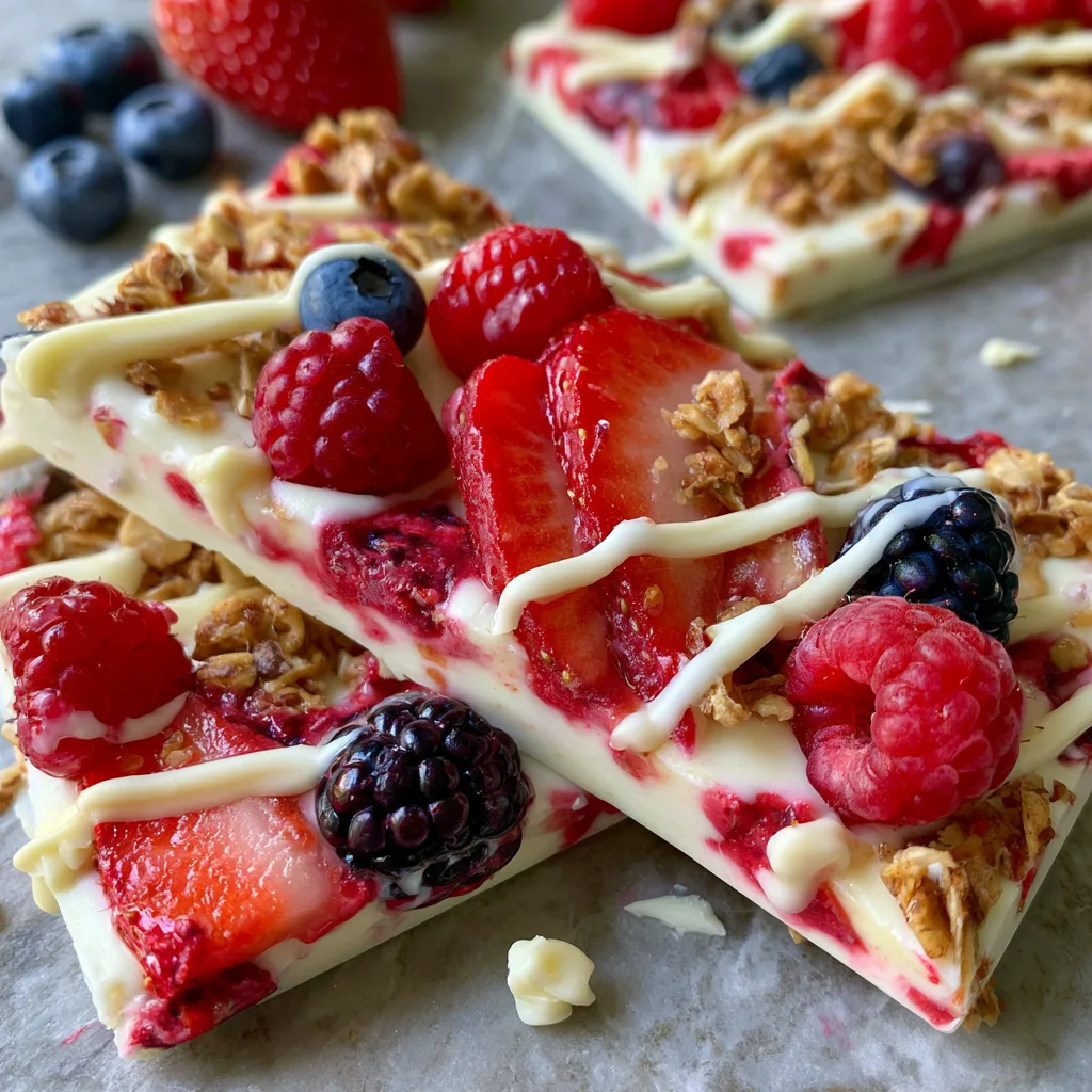 Frozen Yogurt Berry Bark with Granola and White Chocolate