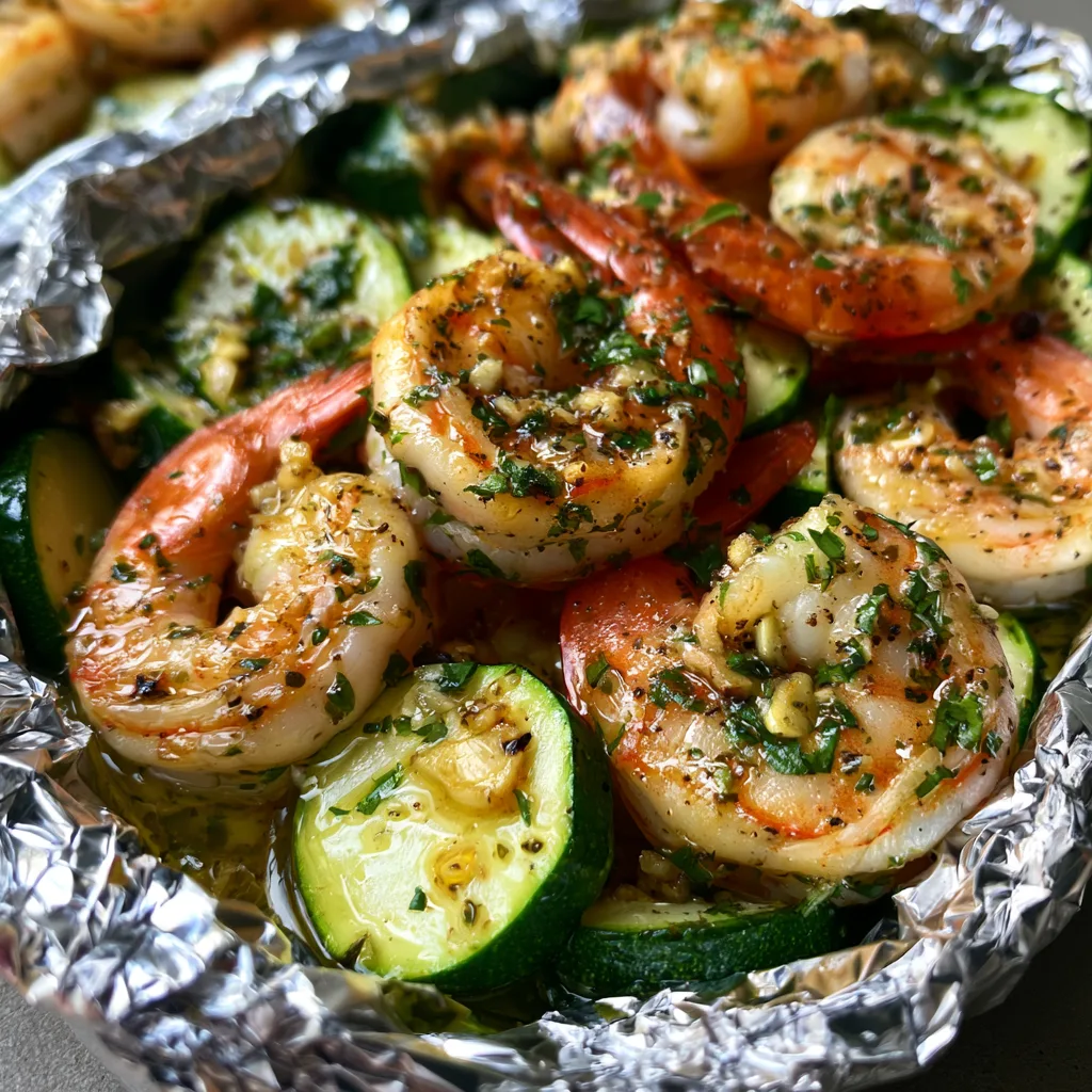 Garlic Herb Grilled Shrimp Foil Packets with Zucchini