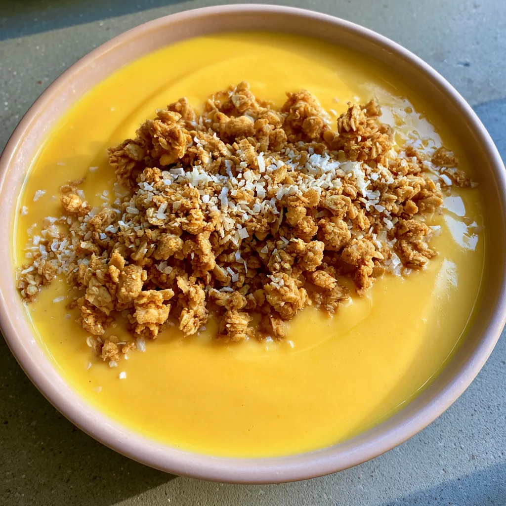 Mango Peach Smoothie Bowl with Crunchy Granola