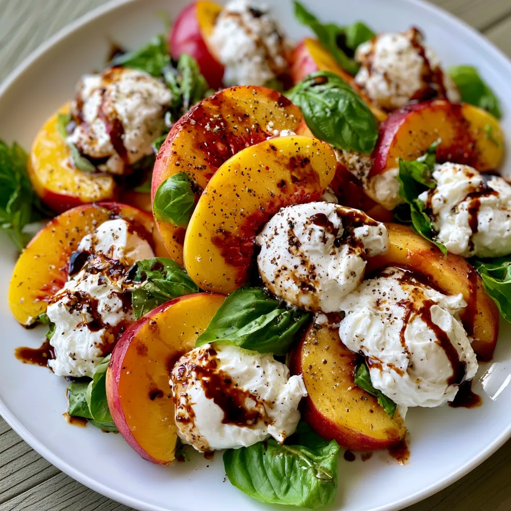 Peach Caprese Salad with Burrata and Basil