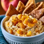 Peach Cobbler Cheesecake Dip with Cinnamon Sugar Pita Chips