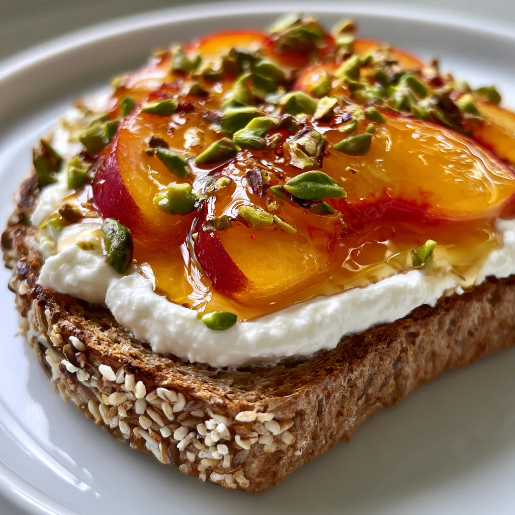 Peach Cottage Cheese Toast with Hot Honey and Pistachios