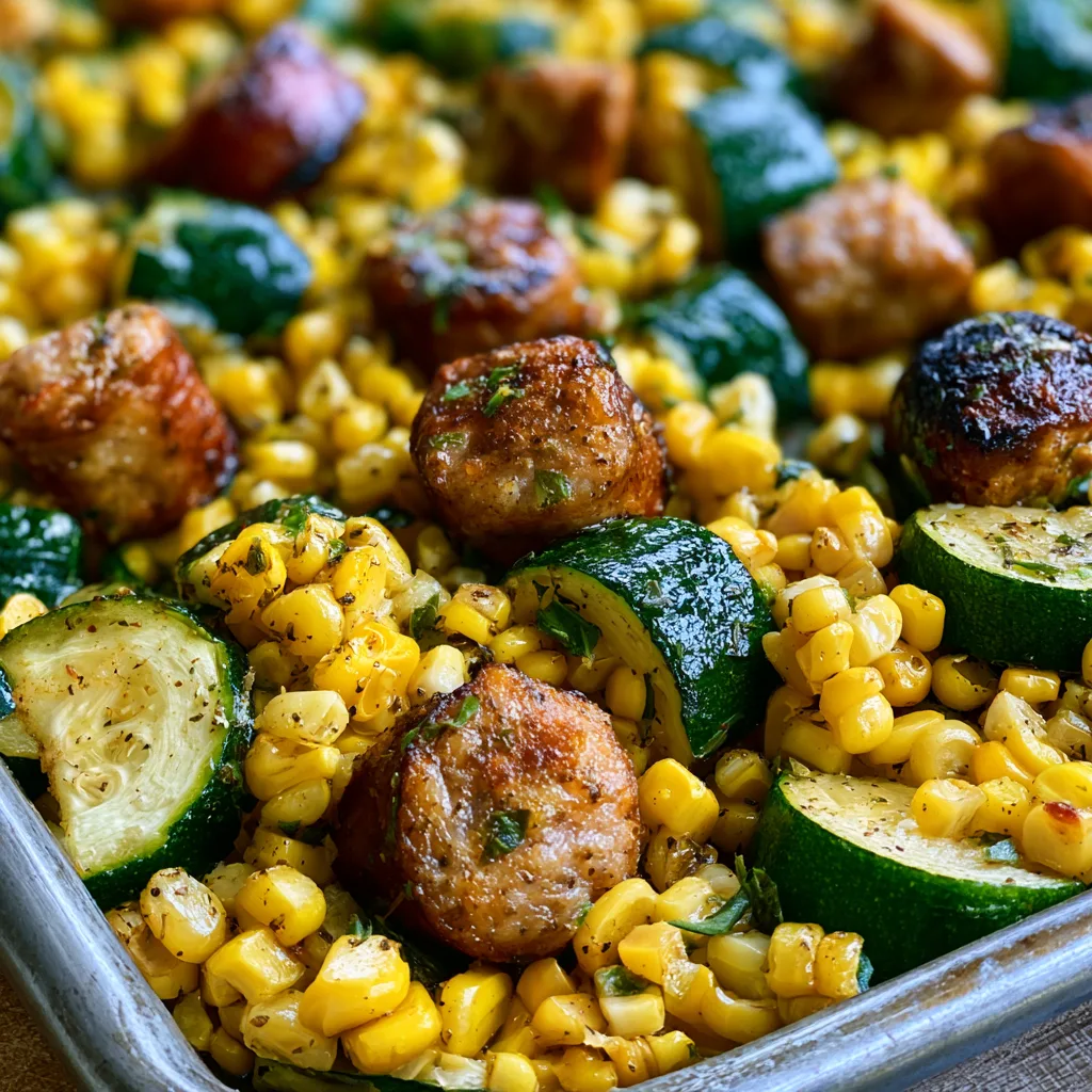 Sheet Pan Sausage, Corn & Zucchini – 5 Ingredients, 25 Minutes