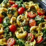 Summer Pesto Tortellini Skillet with Tomatoes and Spinach