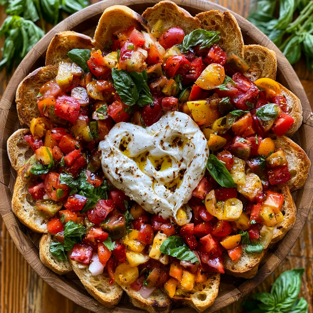Tomato Bruschetta Board with Burrata and Basil