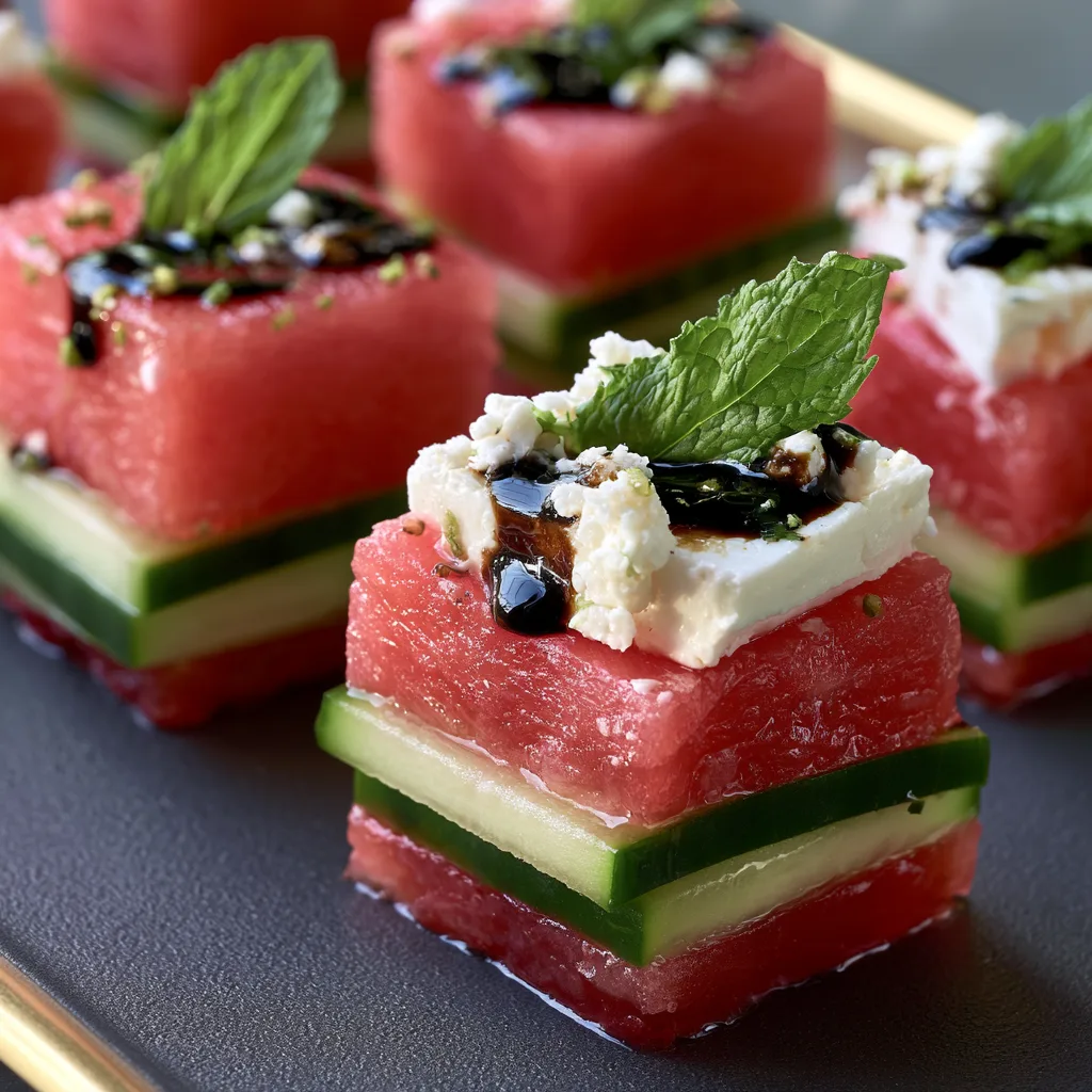 Watermelon Feta Bites with Cucumber and Mint