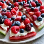 Watermelon Pizza with Cream Cheese Frosting & Fresh Berries