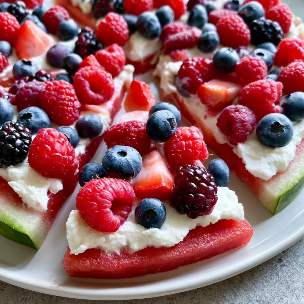 Watermelon Pizza with Cream Cheese Frosting & Fresh Berries