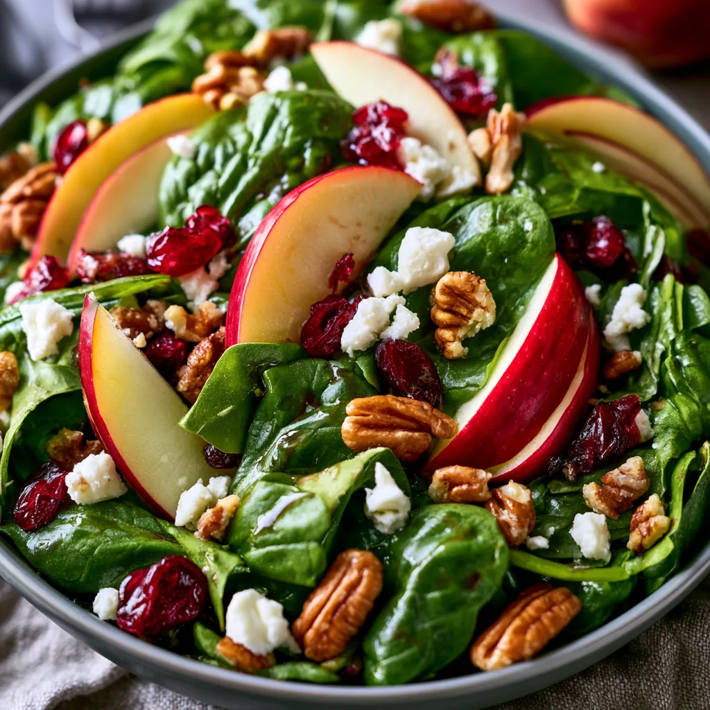 Delicious Apple Spinach Salad with Pecans, Cranberries, and Goat Cheese Recipe!