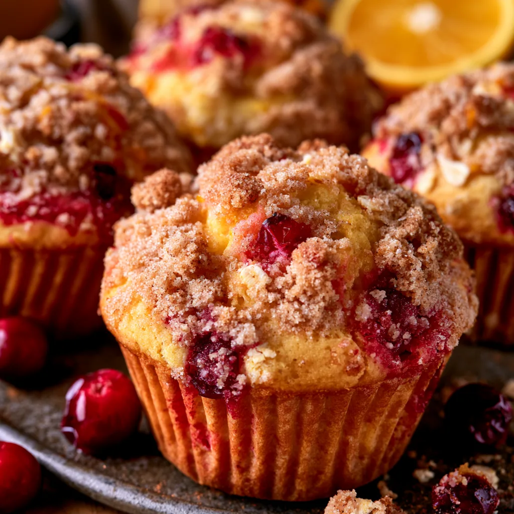 Delicious Cranberry Orange Muffins with a Crunchy Streusel Topping!
